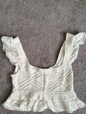 Zara Cream Crochet Ruffle Cami